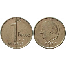 Бельгия 1 франк 1998 год XF KM# 187 Надпись на французском - 'BELGIQUE'
