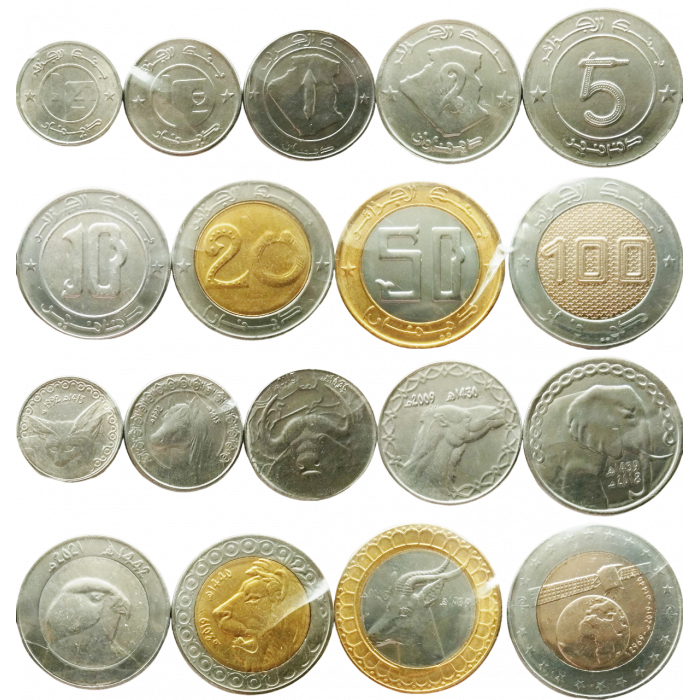 Алжир 1/4 1/2 1 2 5 10 20 50 100 динаров 1992-2023 год UNC Набор из 9 монет