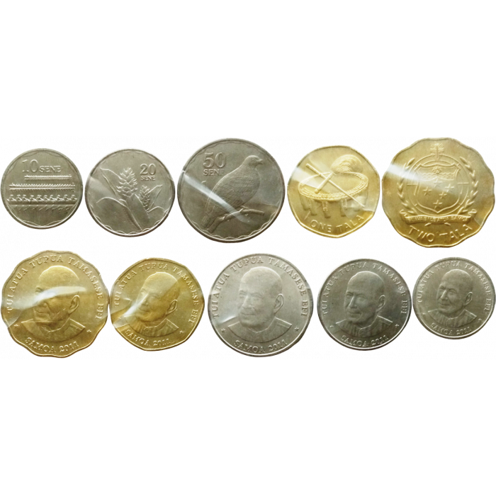 Самоа 10 20 50 сене 1 2 тала 2011 год Набор из 5 монет