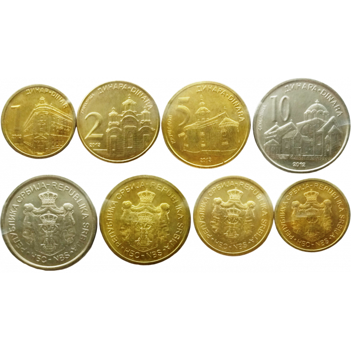 Сербия 1 2 5 10 динаров 2003-2023 год Набор из 4 монет