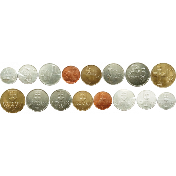 Словакия 10 20 50 геллеров 1 2 5 10 крон 1993-2008 год Набор из 8 монет