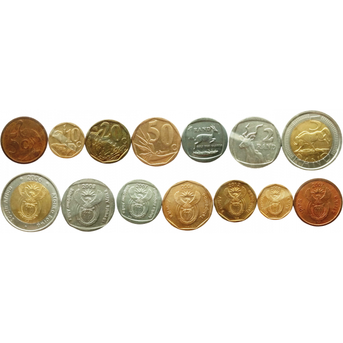 ЮАР 5 10 20 50 центов 1 2 5 рандов 2001-2023 год Набор из 7 монет