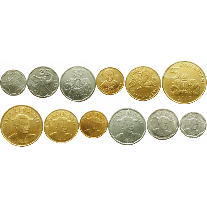 Эсватини (Свазиленд) 10 20 50 центов 1 лилангени 2 5 эмалангени 2015 год Набор из 6 монет