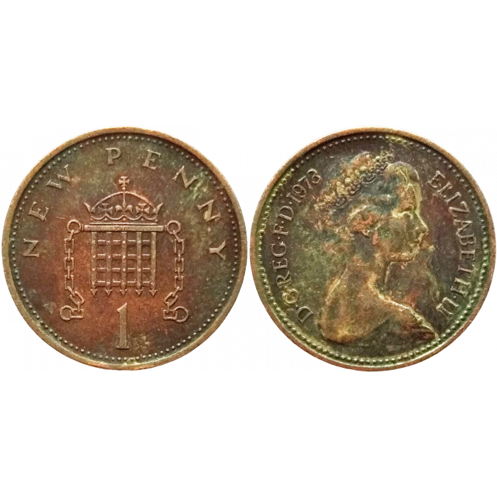 Великобритания 1 новый пенни 1973 год KM# 915 Королева Елизавета II (1968 - 1981)