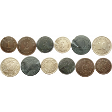 Германия 1 2 5 10 пфеннигов 1873-1922 год Набор из 6 монет