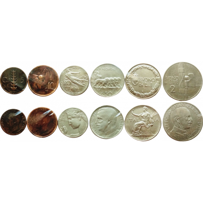 Италия 5 10 20 50 чентезимо 1 2 лиры 1908-1937 год Набор из 6 монет