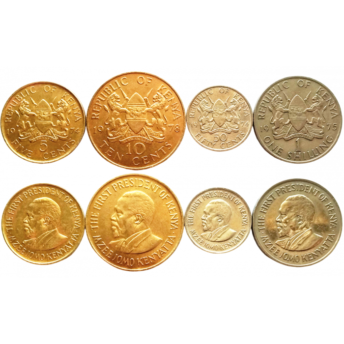 Кения 5 10 50 центов 1 шиллинг 1969-1978 год Набор из 4 монет