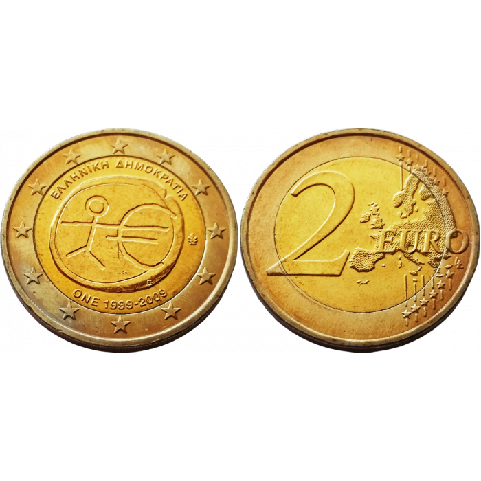Греция 2 евро 2009 год UNC KM# 227 10 лет монетарной политики ЕС (EMU) и введения евро