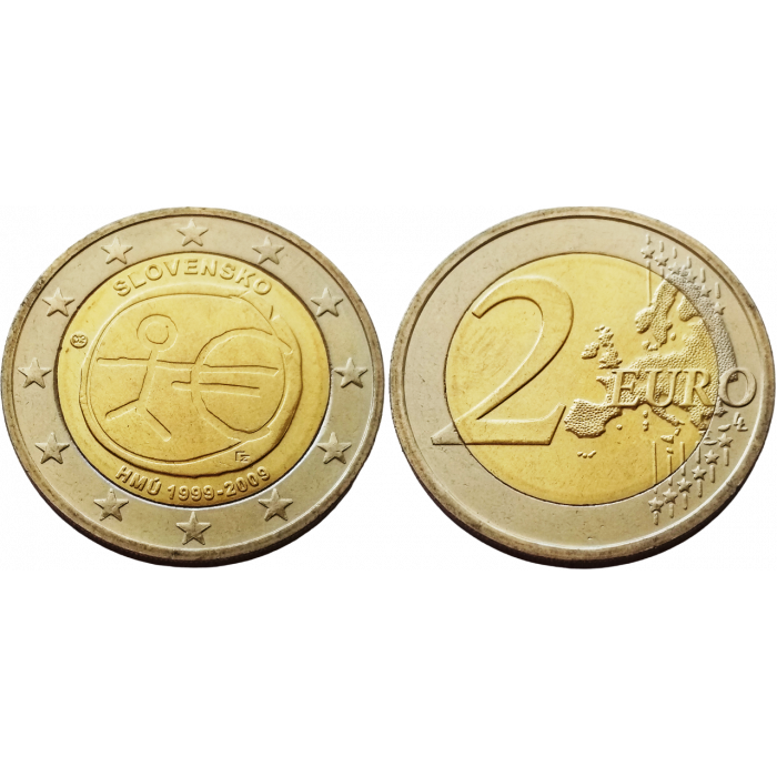 Словакия 2 евро 2009 год UNC KM# 103 10 лет монетарной политики ЕС (EMU) и введения евро