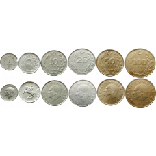 Турция 1 5 10 25 50 100 лир 1981-1988 год Набор из 6 монет