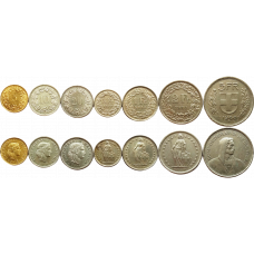 Швейцария 5 10 20 раппенов 1/2 1 2 5 франков 1879-2023 год Набор из 7 монет
