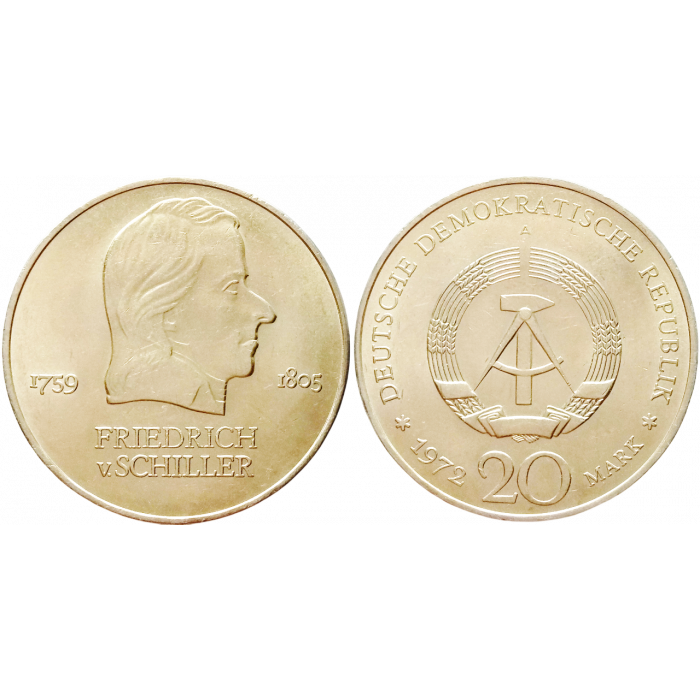 Германия - ГДР 20 марок 1972 год UNC KM# 40 Фридрих фон Шиллер