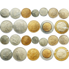 Италия 5 10 20 50 100 200 500 1000 лир 1946-2001 год Набор из 12 монет