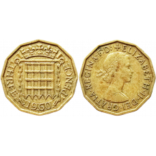 Великобритания 3 пенса 1960 год KM# 900 Никелевая латунь /желтый цвет/ Королева Елизавета II (1953 - 1967)