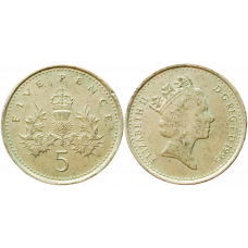 Великобритания 5 пенсов 1995 год KM# 937b Королева Елизавета II (1982 - 2022)