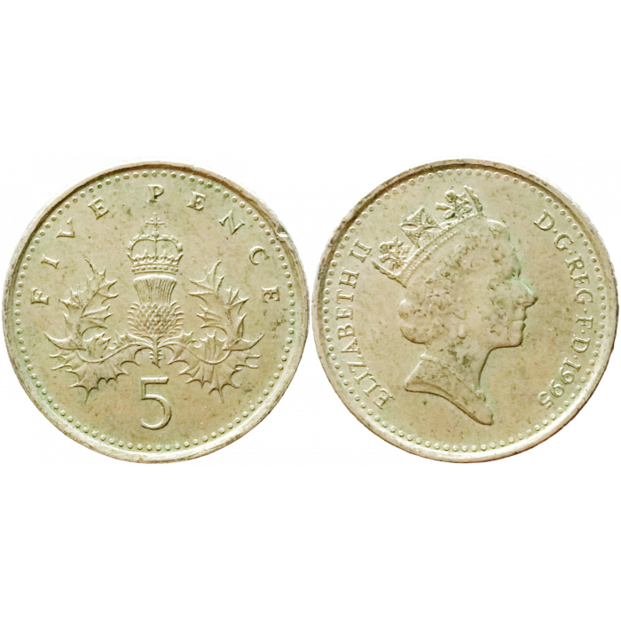 Великобритания 5 пенсов 1995 год KM# 937b Королева Елизавета II (1982 - 2022)