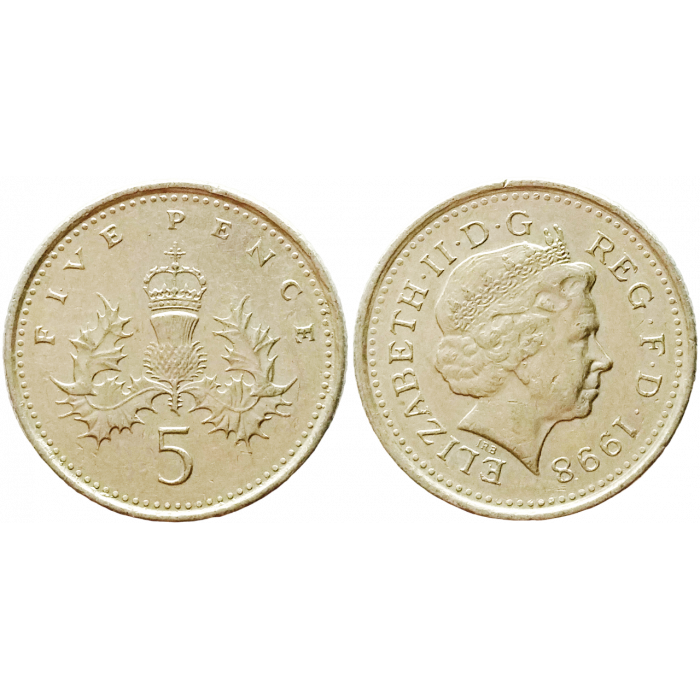 Великобритания 5 пенсов 1998 год KM# 988 Королева Елизавета II (1982 - 2022)
