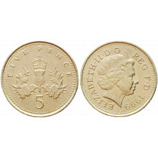 Великобритания 5 пенсов 1999 год KM# 988 Королева Елизавета II (1982 - 2022)