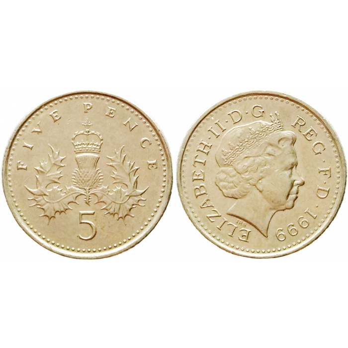 Великобритания 5 пенсов 1999 год KM# 988 Королева Елизавета II (1982 - 2022)
