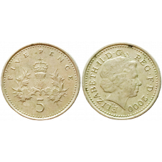 Великобритания 5 пенсов 2000 год KM# 988 Королева Елизавета II (1982 - 2022)