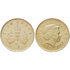 Великобритания 5 пенсов 2006 год KM# 988 Королева Елизавета II (1982 - 2022)