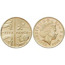 Великобритания 5 пенсов 2012 год KM# 1109d Королева Елизавета II (1982 - 2022)
