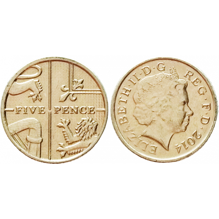 Великобритания 5 пенсов 2014 год KM# 1109d Королева Елизавета II (1982 - 2022)