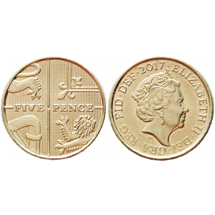 Великобритания 5 пенсов 2017 год KM# 1334 Королева Елизавета II (1982 - 2022)