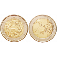 Германия 2 евро 2012 год UNC KM# 306 10 лет евро наличными