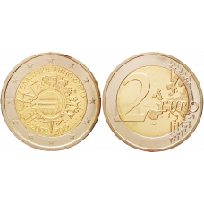 Греция 2 евро 2012 год UNC KM# 245 10 лет евро наличными