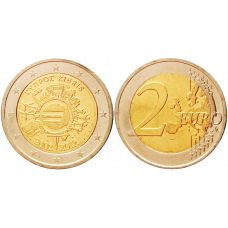 Кипр 2 евро 2012 год UNC KM# 97 10 лет евро наличными