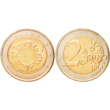 Люксембург 2 евро 2012 год UNC KM# 119 10 лет евро наличными