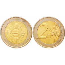 Нидерланды 2 евро 2012 год UNC KM# 315 10 лет евро наличными