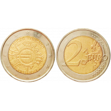 Финляндия 2 евро 2012 год UNC KM# 178 10 лет евро наличными