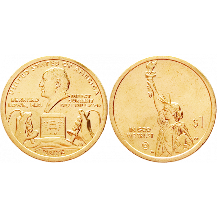 США 1 доллар 2024 D год UNC UC# 416 Дефибриллятор постоянного тока, Мэн, Американские инновации
