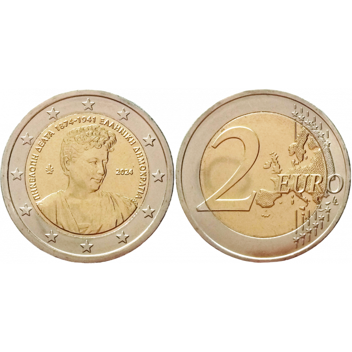 Греция 2 евро 2024 год UNC UC# 113 150 лет со дня рождения Пенелопы Дельты