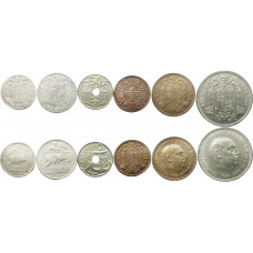 Испания 5 10 50 сентимо 1 2½ 5 песет 1939-1975 год Набор из 6 монет
