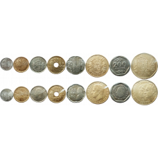 Испания 1 5 10 25 50 100 200 500 песет 1975-2001 год Набор из 8 монет