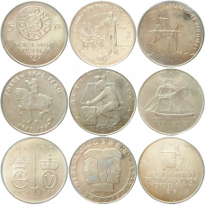 Норвегия 5 крон 1975-1997 год Набор из 9 монет