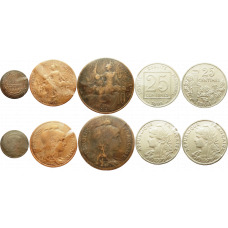 Франция 1 5 10 25 сантимов 1901-1920 год Набор из 5 монет