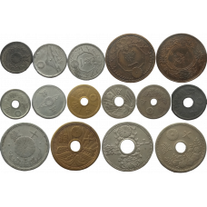 Япония 1 5 10 сенов 1920-1944 год Набор из 15 монет
