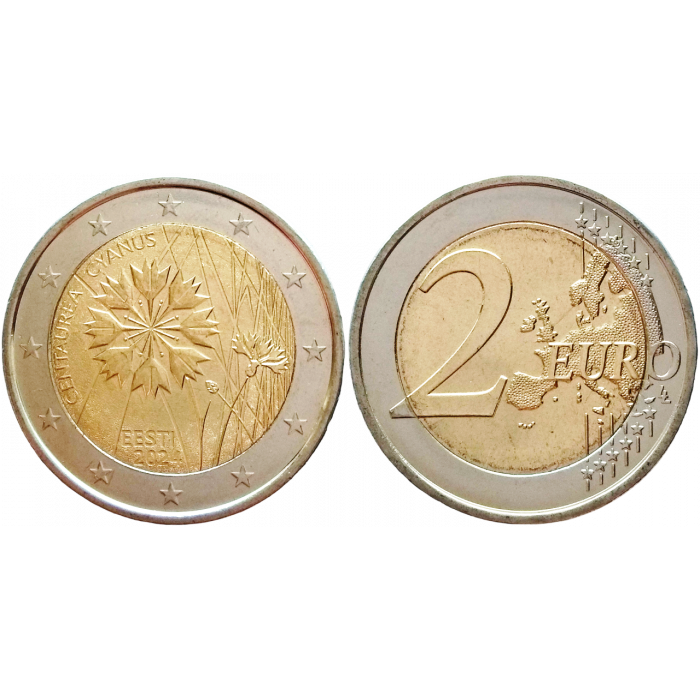 Эстония 2 евро 2024 год UNC UC# 115 Василёк - национальный цветок Эстонии