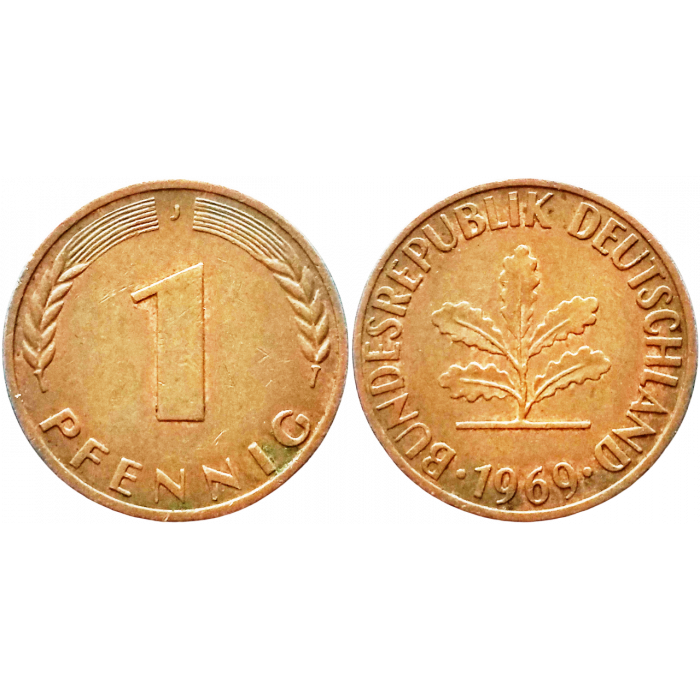 Германия - ФРГ 1 пфенниг 1969 J год KM# 105