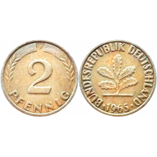 Германия - ФРГ 2 пфеннига 1965 F год KM# 106