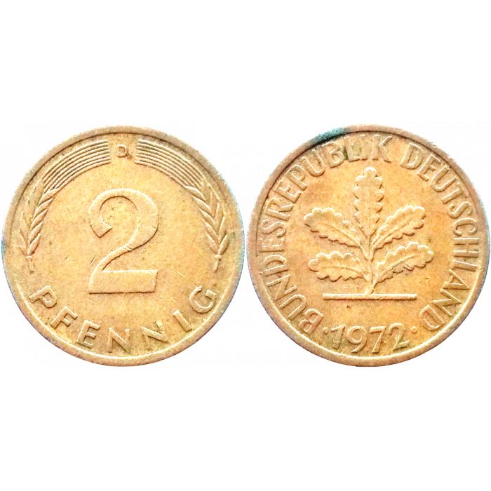Германия - ФРГ 2 пфеннига 1972 D год KM# 106a