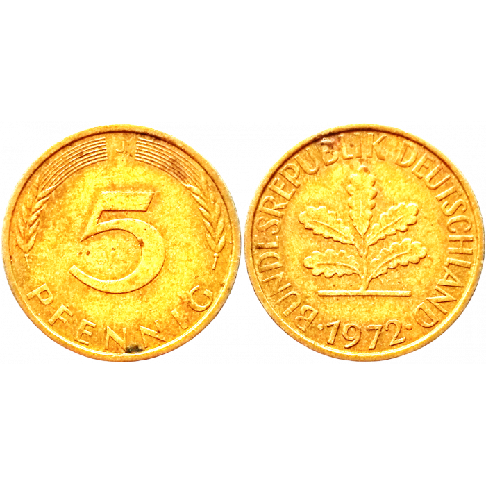 Германия - ФРГ 5 пфеннигов 1972 J год KM# 107