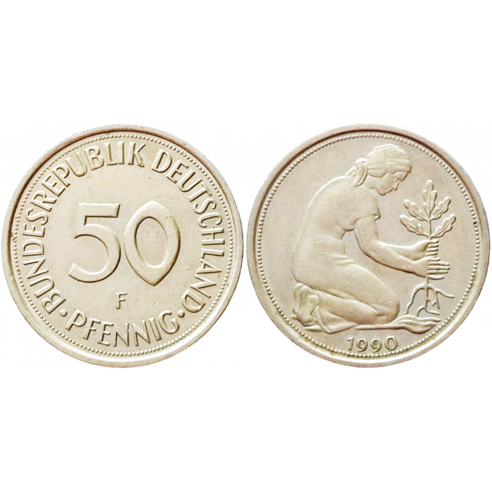 Германия - ФРГ 50 пфеннигов 1990 F год KM# 109