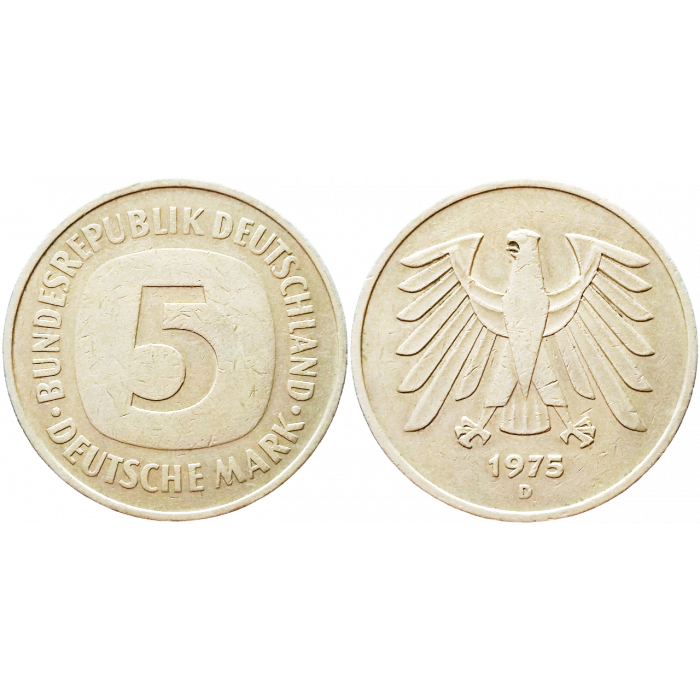 Германия - ФРГ 5 марок 1975 D год KM# 140.1