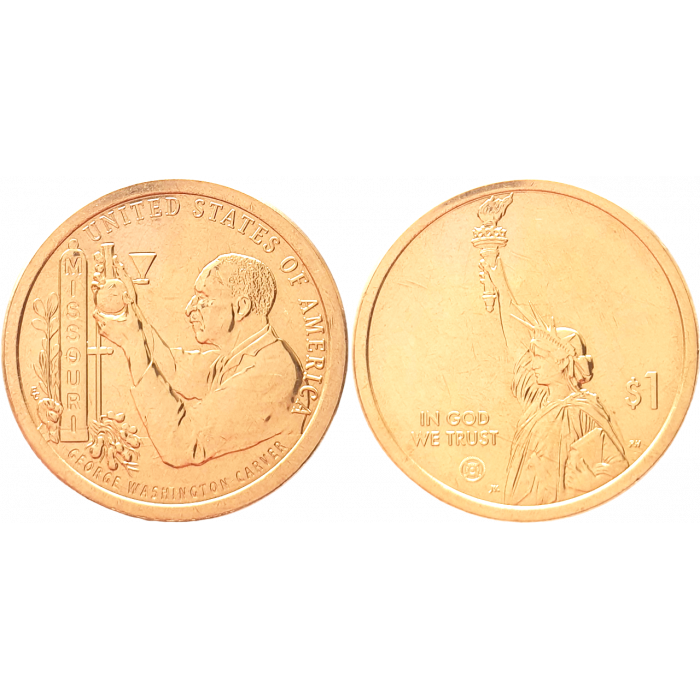 США 1 доллар 2024 D год UNC UC# 417 Джордж Вашингтон Карвер, Миссури, Американские инновации
