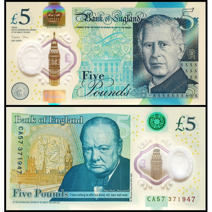 Великобритания 5 фунтов 2024 год UNC P-398a